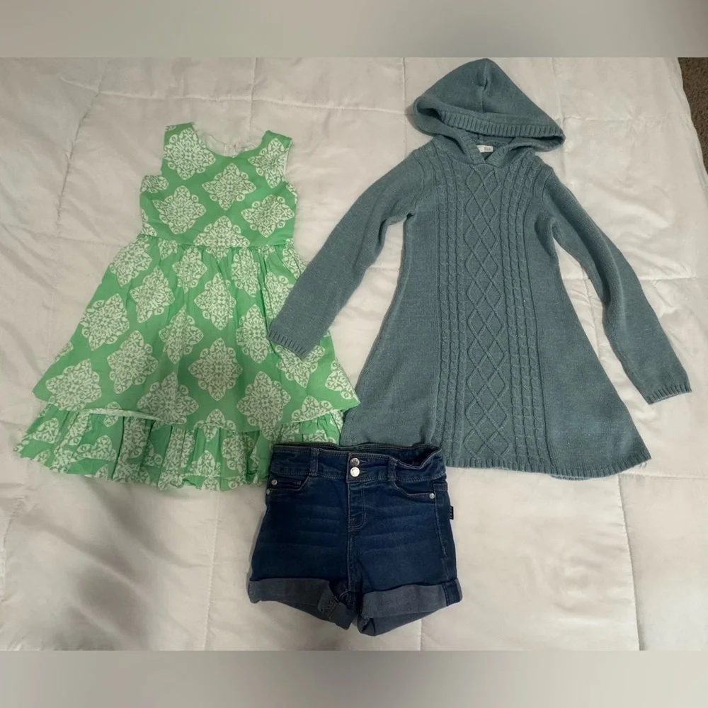 Bundle Girls Kids Casual Green Print Dress - and Short
